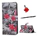Produktbild Huawei Y6 II Compact / Huawei Y5 II Hülle, Alfort 3 in 1 Schutzhülle Leder Hülle Flip Wallet Fashion Design Dual Use Falten Premium PU Leder Tasche Case Cover Folio Mappen Kasten Abdeckung für Huawei Y6 II Compact / Huawei Y5 II / Huawei Y6 II Mini Smartphone Funktion Unterstützte Telefone mit Rote Blume ( Grau ) + Netter Staub Stecker + Alfort Schwarz Stylus Pen