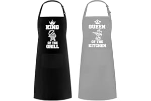 IDEAPRON Grembiule da Cucina per Coppie - King of the Grill & Queen of The Kitchen Grembiuli da Cucina Divertenti per Sposi Novelli, Anniversario Nozze Fidanzamento Regali per Addio al Nubilato per la Sposa