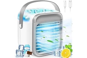 AUIFFER Klimaanlage Mobil 3-in-1 Mini Ventilator Leise, Mobile Klimaanlage ohne Abluftschlauch 3 Geschwindigkeiten 7 Farben Nachtlicht Einstellbare Windrichtung, Ventilator mit Sprühen für Schlafzimmer Büro