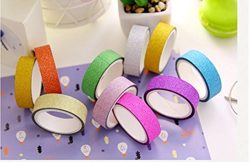 DIKETE® 20 Rollen Glitzer Klebeband Dekorative Regenbogen Papier Masking Tape Klebeband DIY Aufkleber Maskierung Decor Sticky Kleber Scrapbooking Dekobänder Farbig - 6