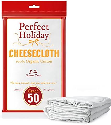 Perfect Holiday Food Grade Cheesecloth Bag, 100% Natural and Unbleached Cotton, 46.8 Square Feet, 5.2 Square Yards, White