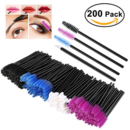 PIXNOR 150 Wimpern Bürsten und 50 Lippenstift Gloss Zauberstäbe, Wimpern Pinseln Mascara Zauberstäbe Einweg-Lippe Bürsten Einweg Make-up Tool