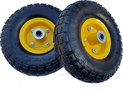 2 x Frosal Luftrad Bollerwagen Ø 260 mm 4.10/3.50-4 | Ersatzrad Reifen Sackkarre | Achse 16 mm | Rad mit Kugellager | Stahlfelge Gelb - 7