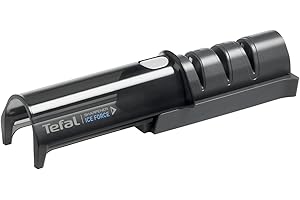 Tefal Ice Force Knife Sharpener, 3 Step Grinding Process, Resharpening + Touch Up, Good for Stainless Steel Knives, Space Saving Storage, Japanese Ceramic Grinding Wheel, Black, K26505