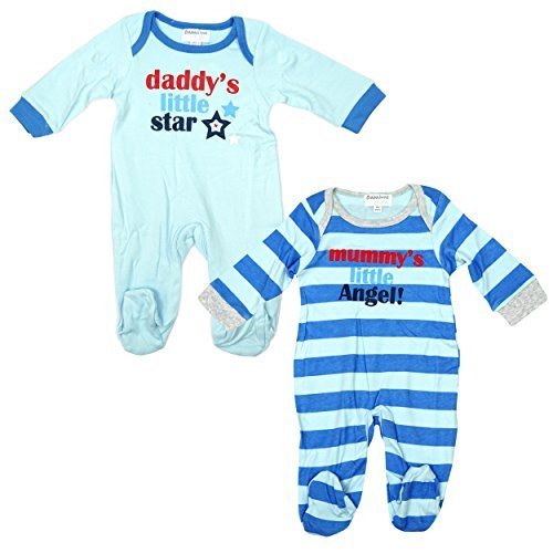 Boys Baby Daddys Star Mummys Angel 2 Pack Sleepsuit Rompers sizes from Newborn to 12 Months