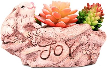 Rose Create 7.0 Inch Bunny Cement Planter Garden Succulent Plants Container (Violet Rabbit)