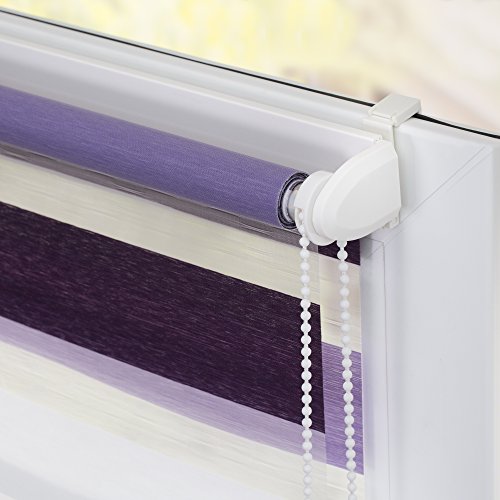 Lichtblick KDR.070.150.30 Duo-Rollo Klemmfix, ohne Bohren, Bunt Violett – Lila – Weiß 70 x 150 cm (B x L) - 5