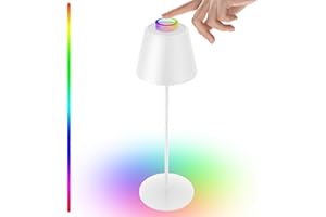 uuffoo Lampada da Tavolo LED Ricaricabile, Lampada Touch Sense Dimmerabile 8 Colori, Impermeabile IP54 Cordless per Interni ed Esterni, Campeggio, Camera da Letto, Soggiorno, BBQ (A,Bianco)