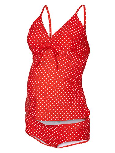Mamalicious Women's Doris Polka Dot Maternity Tankini, White (Snow White), 10 (Manufacturer Size:Small)