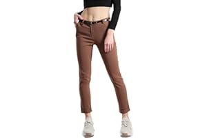 CRAZY GIRL Pantaloni Donna Eleganti Classici Elasticizzati Chino Tinta Unita Vita Media con Tasche e Cintura