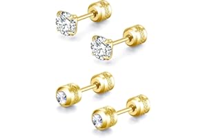 HOPPLY 2 Pairs Stud Earrings Set,Hypoallergenic Cubic Zirconia 316L Stainless Steel CZ Screw back Double Sided Earrings for Men,Women,Boys & Girls