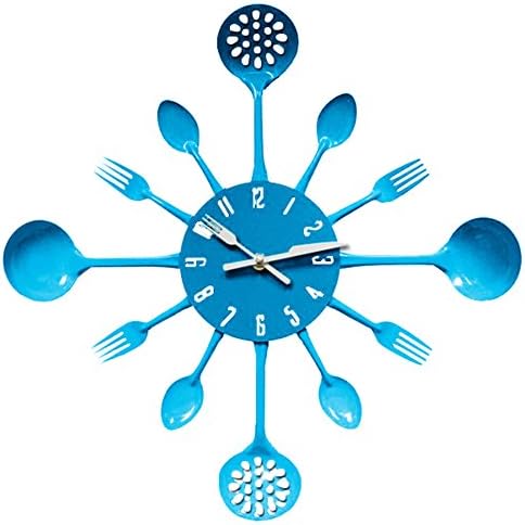 FLYdragon[Cutlery Wall Clock ] Spoon And Fork Kitchen Wall Clock Silent Diameter 32cm with Arabic Numerals Design For Home Decoration Living Bedroom Office (Blue)