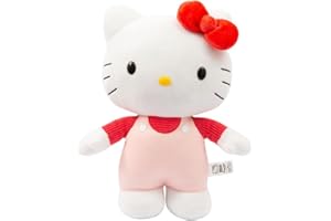 Hello Kitty Giochi Preziosi Morbido Peluche 30 cm con Outfit alla Moda, Gonna in Jeans, Fiocco Rosa e Maglia A Righe Rosa Adatto per Bambini dai 3 Anni