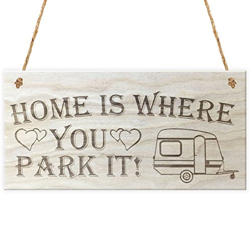 Rot Ocean „Home is where you park it Caravan Love Herzen aus Holz Hängeschild…“ Plaque, Holz, braun - 2