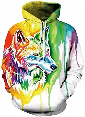 Color wolf digital printing long-sleeved sweater Christmas autumn and winter couple models with a large size cap jacket , qydm230 , xxl/xxxl