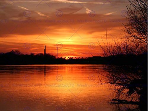 12 X 16 INCH / 30 X 40 CMS SUNSET RIVER BRIDGE RED SKY ELBE GERMANY PHOTO FINE ART PRINT POSTER HOME DECOR PICTURE BMP421B