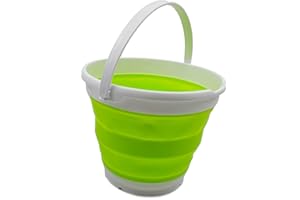 SAMMART Secchio pieghevole (bianco/verde fluorescente, 10L - rotondo)