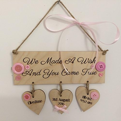 FSSS LtdNew Baby girl gift personalised name wooden heart plaque sign shabby chic gift birch plywood vintage