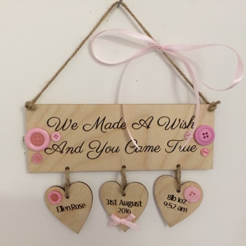 FSSS LtdNew Baby girl gift personalised name wooden heart plaque sign shabby chic gift birch plywood vintage