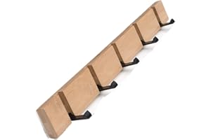 YunNasi Hakenleiste Holz Kleiderhaken Klappbar Garderobenleiste Wand Garderobenhaken mit 5 Faltbar Haken für Jacken Mäntel Schals Hüten Handtaschen (Natur, 5 Haken,50cm)