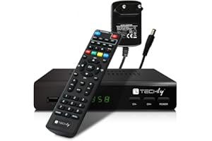 Techly 360974 Decoder Ricevitore Digitale Terrestre DVB-T/T2 H.265 HEVC 10bit Metallo con Telecomando Universale 2 in 1 con Alimentatore 12V Nero