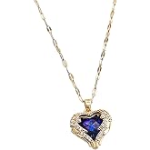 Trend Collection Kadın Paslanmaz &Ccedil;elik Gold Zirkon Taşlı Mavi Kalp Kolye