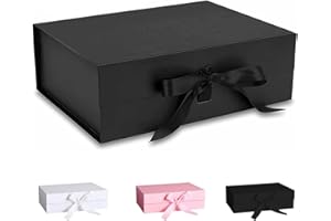 EGEKTBH Black Gift Box, Anniversary- Premium Magnetic Gift Box with Ribbon, Folding Presentation Gift Box with Lid, Very Suitable for Christmas, Thanksgiving Day, New Year, Birthday