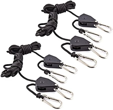 4pcs 1/8 inch Ratchet Heavy Duty Adjustable Grow Light Rope Clip Hanger Kit for LED Grow Plants Light
