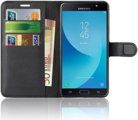 Samsung Galaxy J7 Max Case , Anzhao Premium PU Leather Wallet Flip Cover Case With KickStand and Card Slots for Samsung Galaxy J7 Max (Black)