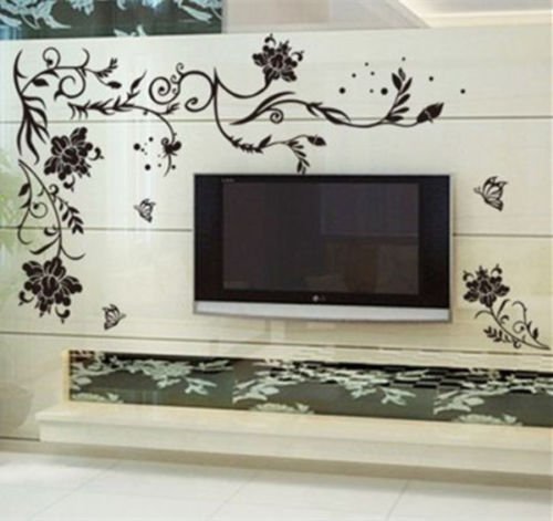 HALLOBO® XXL Wandtattoo Blumenranke Schwarz Rebe Wandaufkleber Schmetterlinge Wandsticker Wall Sticker Wohnzimmer Schlafzimmer Deko Versand aus Deutschland - 3