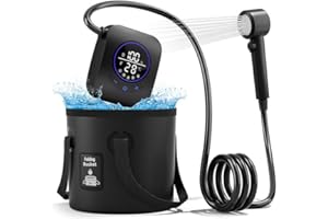 MYTRIX Portable Shower for Camping, 8000mAh Rechargeable Camping Shower Pump, 5 Shower Modes & IPX8 Waterproof, 5 Gallons Foldable Bucket, Outdoor Shower for Hiking, Travel, Car, Pet, Beach, RV, Boat - Black