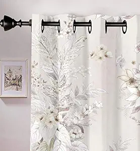 Lush Decor Digital Printed Floral Polyester Curtains for Door 7 feet (Ivory) - Set of 2