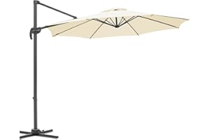 LIFERUN 300CM Parasol Playa, Sombrilla con Soporte en Cruz, Sombrilla para Terraza con Manivela Giratoria 360°, Protección Solar UV 50+, para Jardín, Playa, Terraza, Piscina, Cafetería