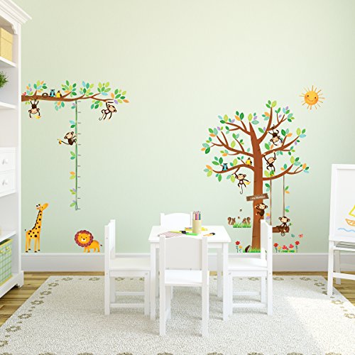 Decowall DM-1401P1402 8 Kleine Affen Baum & Höhentabelle Wandsticker Wandaufkleber Wandtattoo Kinderzimmer - 2