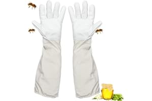 Roysmart Guanti da apicoltore in pelle di capra, maniche lunghe, protezioni apicoltori traspiranti per uomo e donna