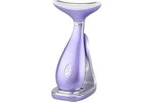 VRAIKO LILY Massaggiatore viso-collo, dispositivo per il ringiovanimento della pelle con vibrazione termica a LED a tripla azione per il sollevamento e il rassodamento anti-età (viola)