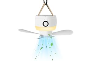 Nsyee 8000mAh Camping Ceiling Fans with Light, Potable USB Rechargeable Tent Ceiling Fans and Remote Control, Detachable Fan Blades, 3 Speeds Fan 3 Brightness,Camping Light Outdoor Lights for Tent,RV