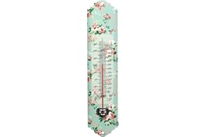 Rivanto® Thermometer mit Rosendruck Motiv, mit Montagelochung, 7 x 1,5 x H30 cm, klassisches Design, Celsius und Fahrenheit-Skala, Garten-Thermometer