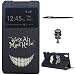 Produktbild Sony Xperia Z5 Schutzhülle Leder Hülle, Alfort 3 in 1 Flip Fashion Design Dual Use Falten Premium PU Leder Tasche Case Cover Flip Fenster Window Touch Screen für Sony Xperia Z5 5.2" Smartphone Funktion Standfunktion Unterstützte Telefone mit Teufel smiley ( Schwarz ) + Netter Staub Stecker + Alfort Schwarz Stylus Pen