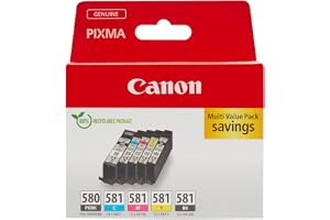 Canon PGI-580 CLI-581 BK C M Y PGBK paket med 5 patroner (svart cyan magenta gul kontor svart färg) äkta (återvunnen kartong multipack)