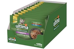 Ultima Comida Húmeda para Gatos con Buey y Atún, 12 x (4 x 85 gr), 4080g