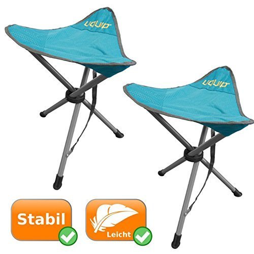 2er Set Dreibeinhocker, XL-Höhe, bis 100kg belastbar, faltbar, ideal für Camping, Outdooraktivitäten, als Angelstuhl oder für Festivals, 950g Eigengewicht, Leichtgewichtshocker + 2 Tragetaschen, blau