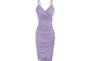 GRACE KARIN Women Summer V-Neck Spaghetti Dress Retro Ruched Mini Bodycon Dance Club Festival Party Dress