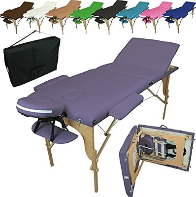 Vivezen Table de massage pliante 3 zones en bois avec panneau Reiki + accessoires et housse de transport Violet