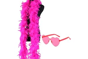 REYOK 2 Pezzi Sciarpa Di Piume,Con Occhiali Da Sole a Forma Di Cuore,Boa Di Piume In Maschera,Boa Di Piume Multicolori Boa Di Piume Per Donne Accessori Per Feste Sciarpa Di Piume Accessori Per Fes