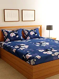 Home Sizzler 144 TC Microfibre Blue Floral Double Bedsheet with 2 King Size Pillow Covers