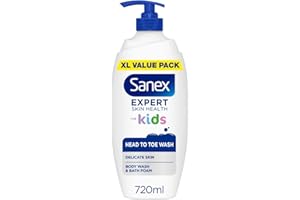 Sanex Expert Skin Health Head to Toe Kids’ Body Wash 720ml - protects delicate skin - children’s shower gel - gently cleanses - 12h hydration - dermatologically tested - paediatrician approved