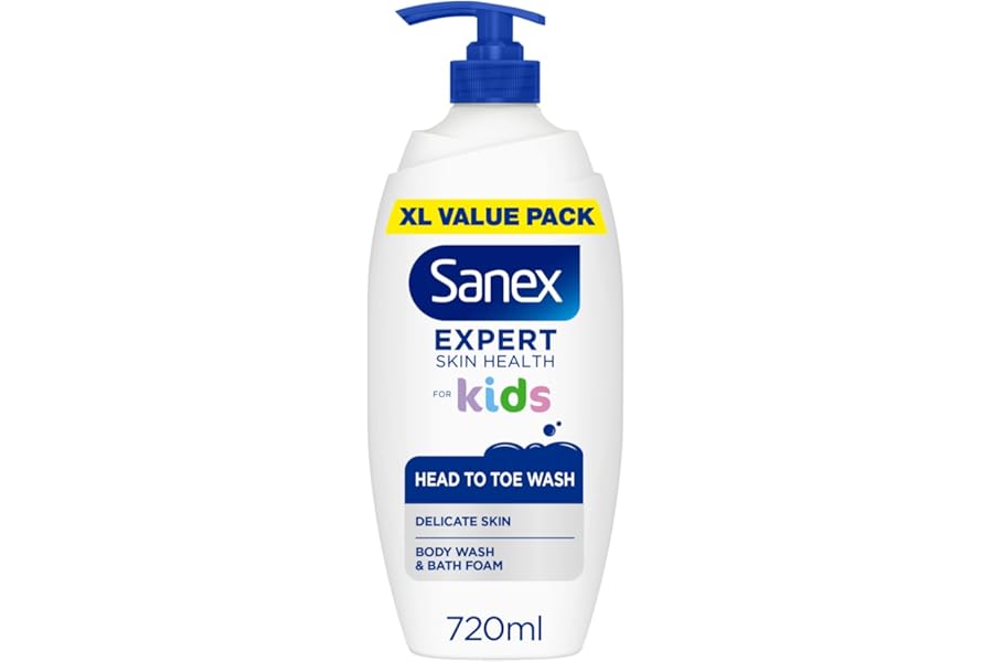 Sanex Expert Skin Health Head to Toe Kids’ Body Wash 720ml - protects delicate skin - children’s shower gel - gently cleanses - 12h hydration - dermatologically tested - paediatrician approved