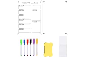 GOXIRY Akrylowy kalendarz do lodówki, 2 sztuki, terminarz tygodniowy, zmywalny, magnetyczny planer na lodówkę, 8 kolorowych markerów, planer gospodarstwa domowego, tablica memo