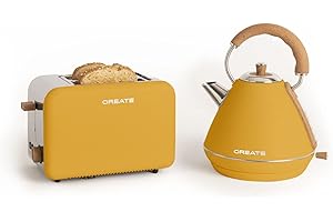 CREATE/PACK TOAST RETRO + KETTLE RETRO L/Bouilloire et grille-pain moutard / 3 temps de grillage programmables, 1,7 L